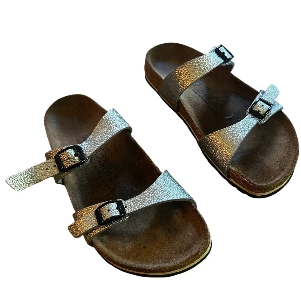 Birkis by Birkenstock Sydney Metallic Silver Buckle Slide‎ Sandals EU 39 US 8
